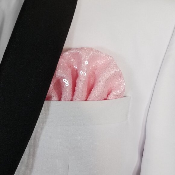 COPY - Men's Sequin Pre-Folded Pocket Square Insert - Light Pink Fan Design - Picture 5 of 6